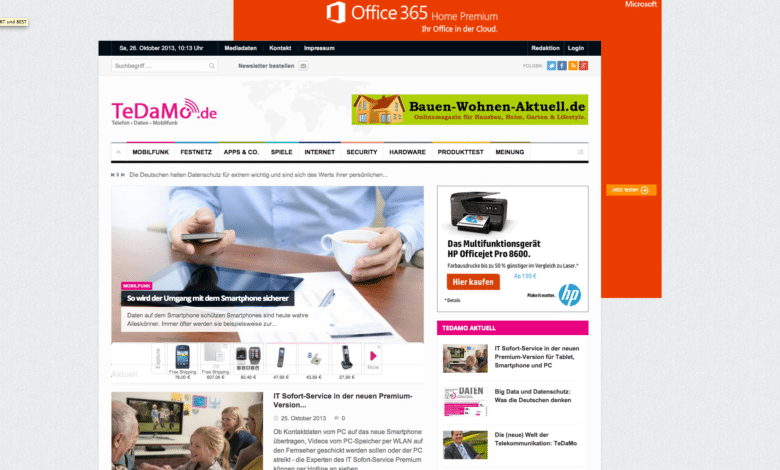 Bild: In der KW 43/2013 haben wir unser Portal TeDaMo modernisiert. Der Screenshot zeigt die Startseite mit einer Microsoft Office 365 Kampagne.