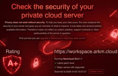 Bestnote für ARKM.cloud - A+Testat von Nextcloud nach Update von workspace.arkm.cloud